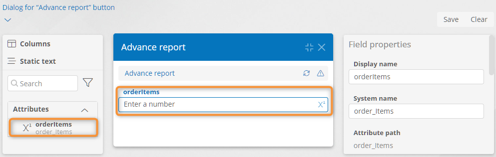 Operation dialogue designer with a local variable