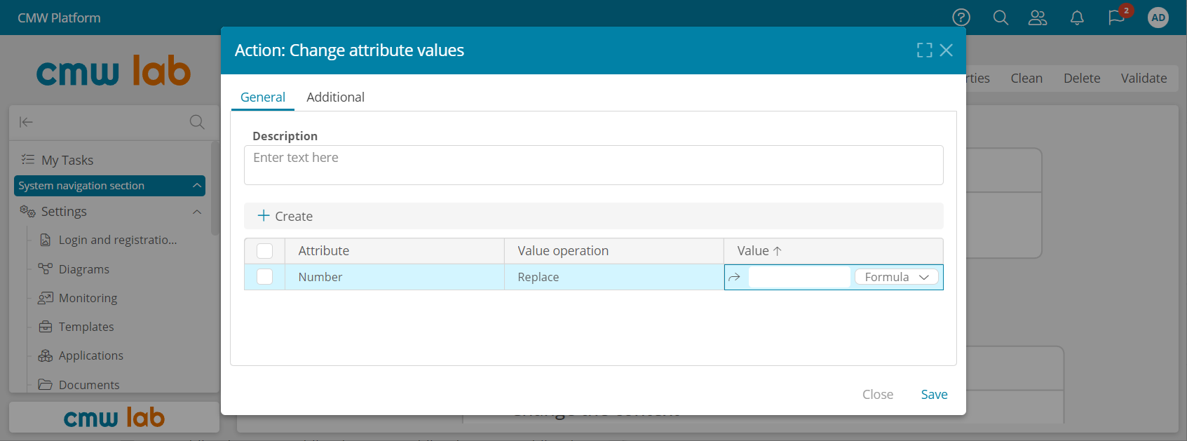 Configuring the "Change attribute values" action