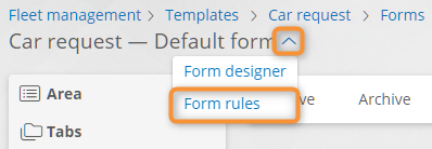 Jump menu to form rules designer