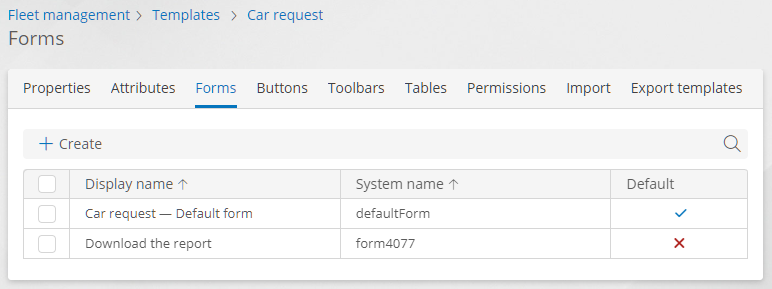 Template form list