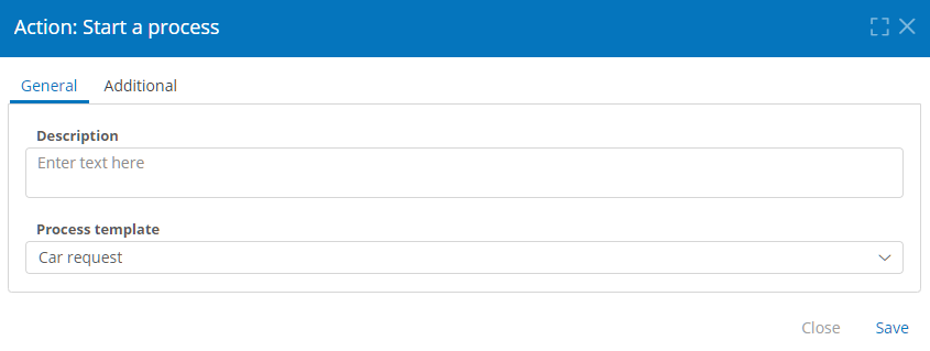 Start a Process action properties