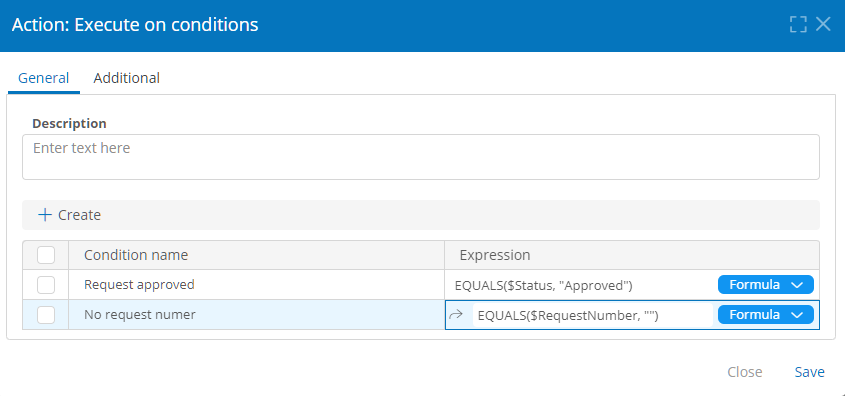 Execute on Conditions action properties