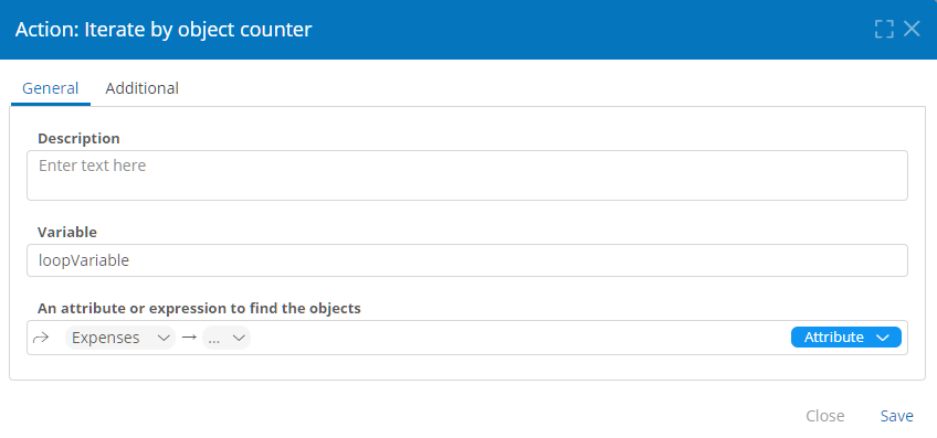 Iterate by Object Counter action properties