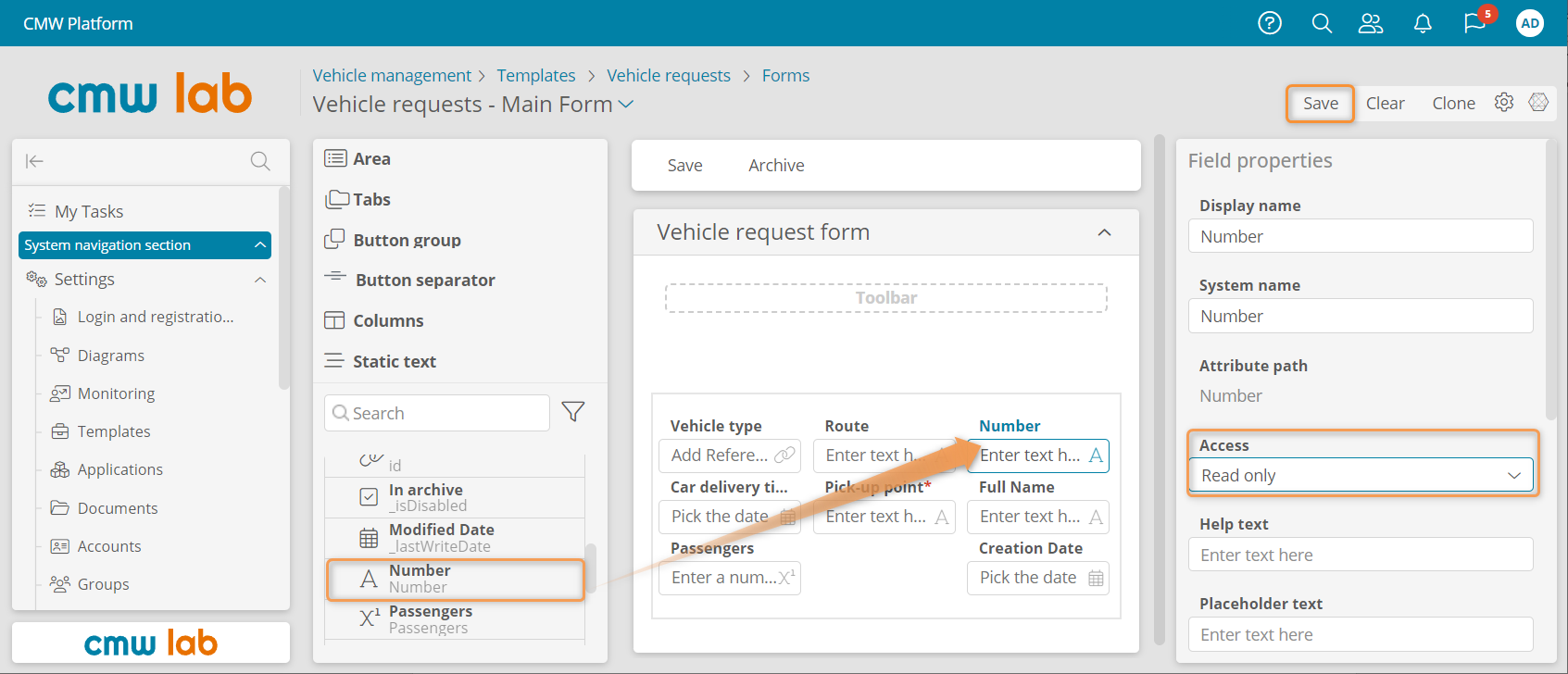 Adding the request number to the vehicle request form